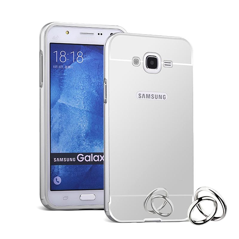 Case Aluminium Metal Bumper Mirror Backcase Silver Hardcase Casing for Samsung Galaxy J2 J200