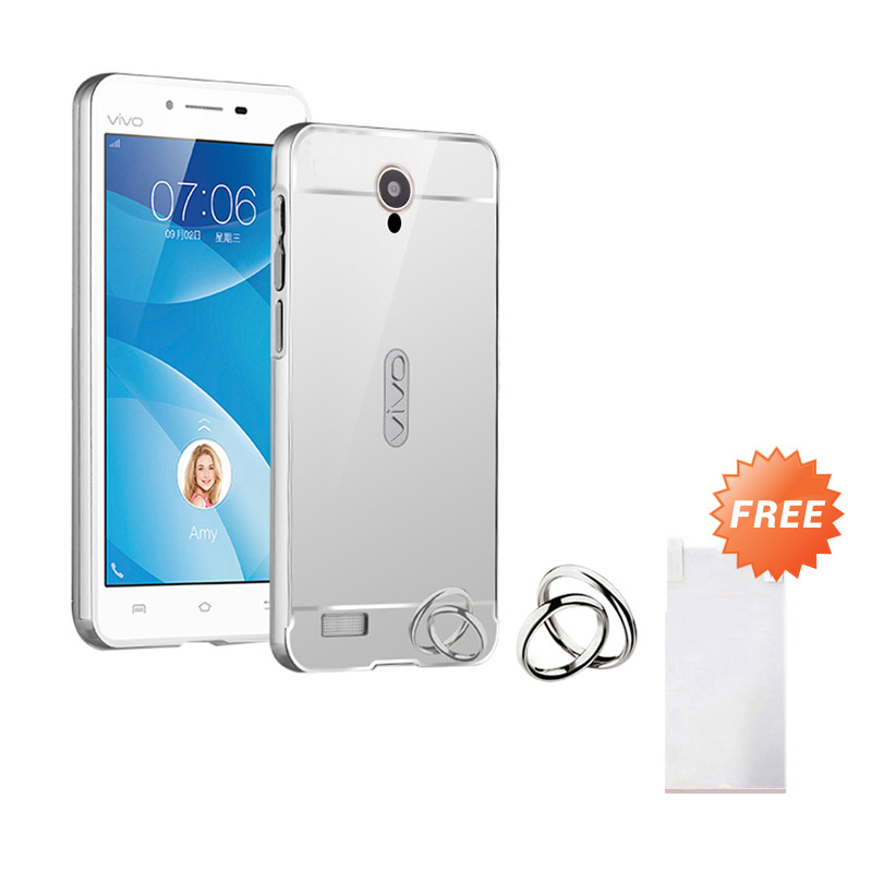 Case Mirror Aluminium Bumper With Mirror Slide Casing for Vivo y21 Silver Free .