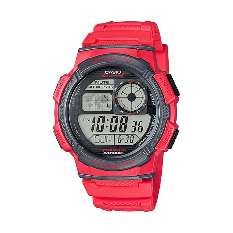 CASIO Illuminator World Time AE-1000W-4A Jam Tangan Pria - Red