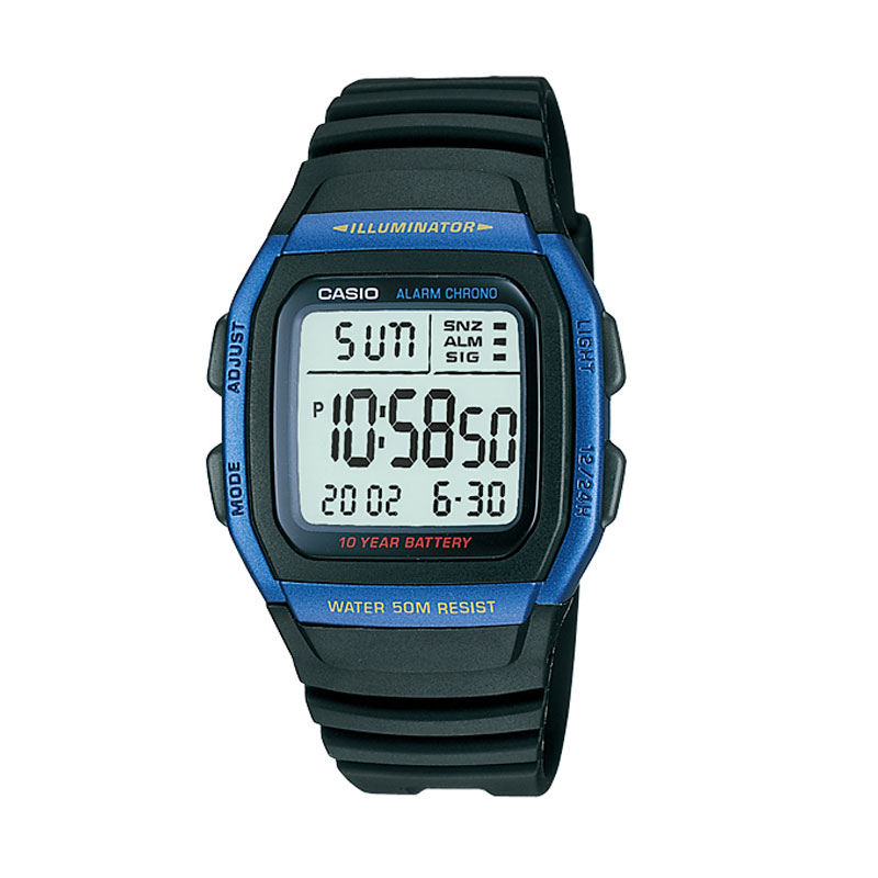 Promo Jam Tangan Pria Casio Digital Navy Dial Black Resin Strap W96H