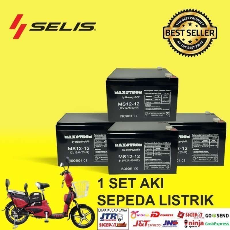 Jual Aki Sepeda Listrik SELIS 1 paket 12V 12Ah Aki VRLA MAXSTROM di