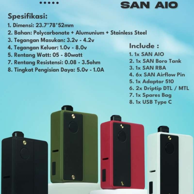 Jual San Aio 80w Aio Boro Kit Device By Vaperzcloud X Gerobakvapor Di ...