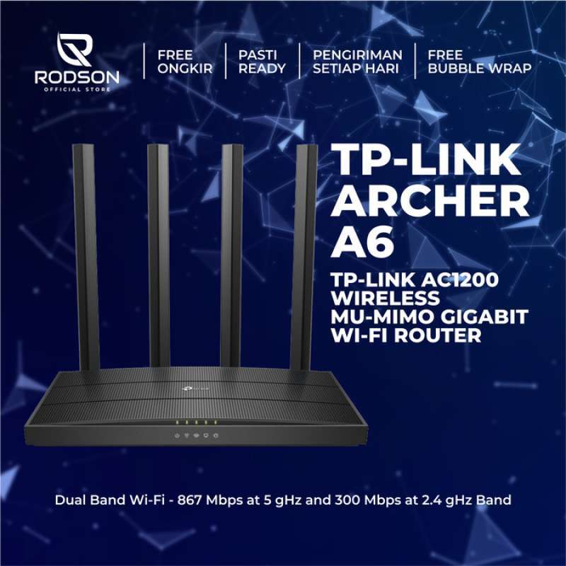 Promo Tp-Link Archer A6 Tplink Ac1200 Wireless Mu-Mimo Gigabit Wifi ...