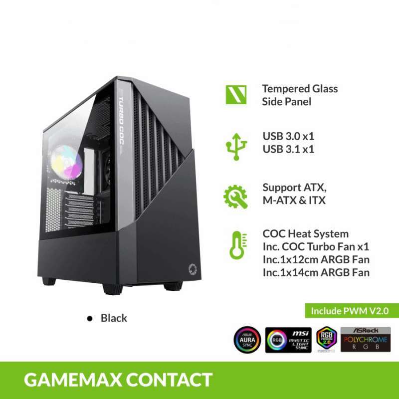 Jual GameMax Contac COC E-ATX Gaming PC Case With COC Fan & PWM- Black ...