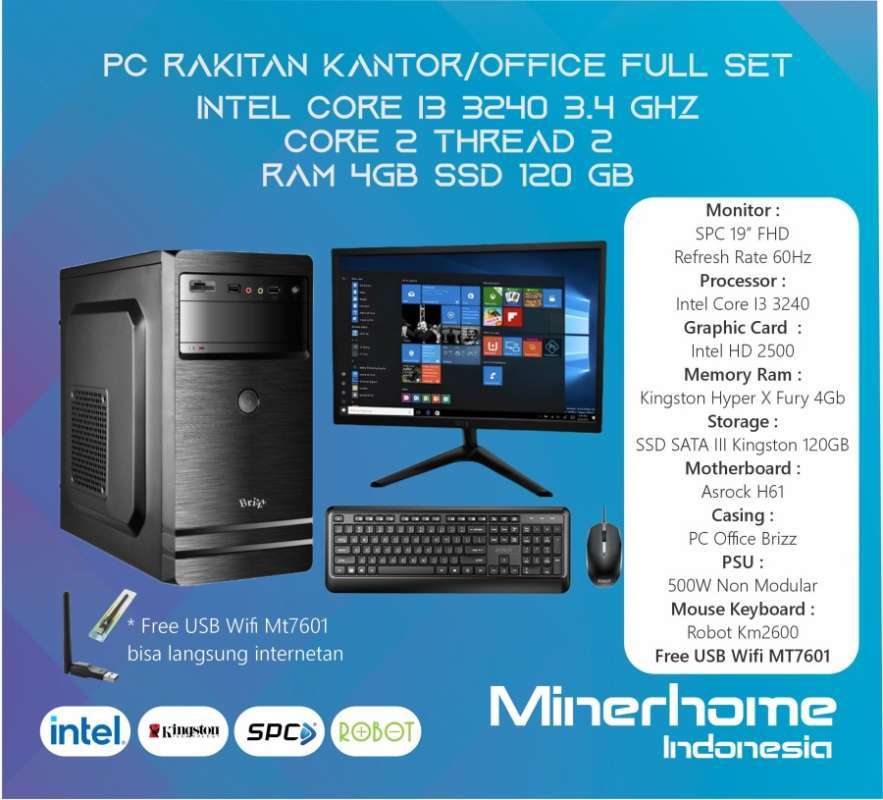 Promo Pc Rakitan Office Kantor Full Set Ram 4gb Ssd 120gb Intel Core I3 ...
