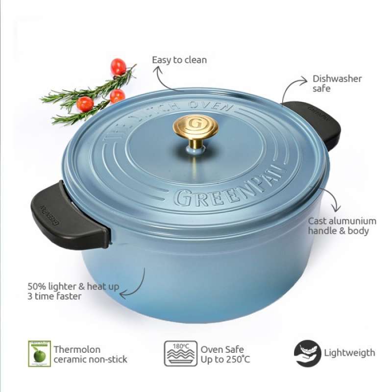 Promo Greenpan Featherweight Smokey Blue Casserole 28 Cm Panci Non