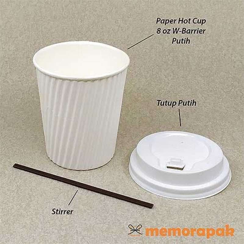 Promo Paper Cup 8 oz W-Barrier Putih + Tutup Putih + Stirrer Diskon 33% ...