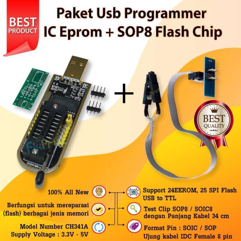 Promo USB Programmer Ic Eprom Ch341a Module Flash + Sop8 Flash Chip ...