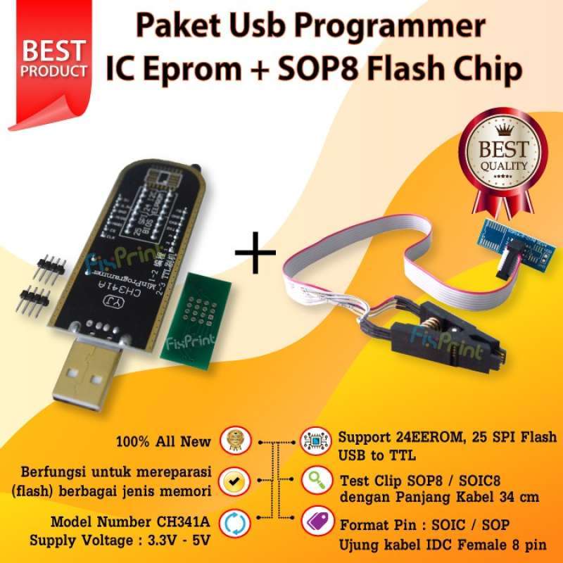 Promo USB Programmer Ic Eprom Ch341a Module Flash + Sop8 Flash Chip ...