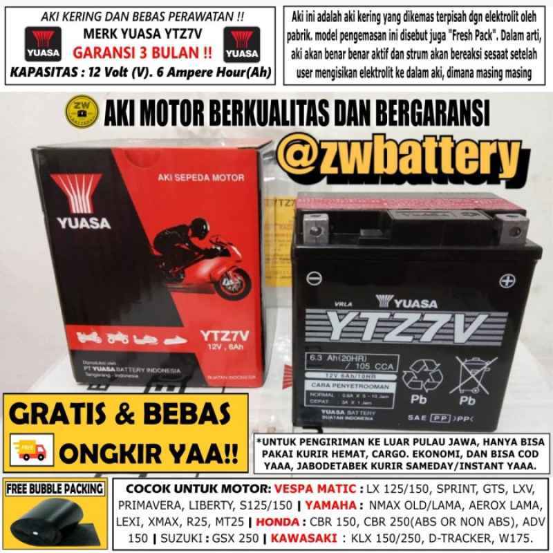 Promo AKI YUASA YTZ7V UNTUK AEROX 155 AKI KERING GARANSI Diskon 2% di