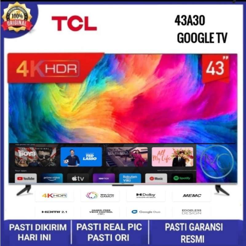 Promo Tcl 43 Inch Smart Tv-4K Uhd-Dolby-Atmos-Hfvc 2.0 -Memc- 43A30 ...