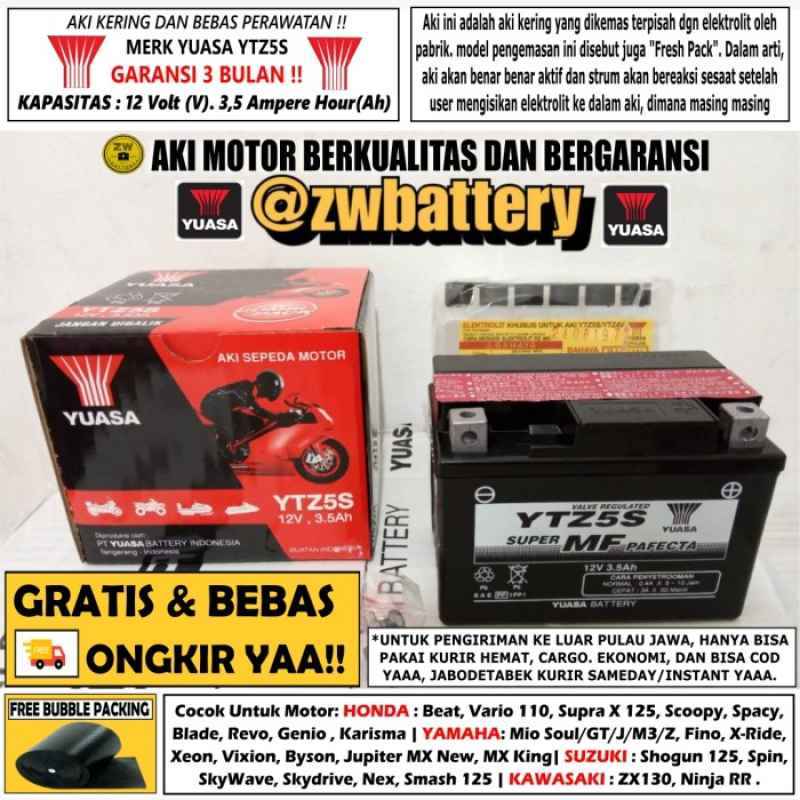 Promo Aki Motor Honda Beat,Scoopy YUASA YTZ5S Aki Kering 3.5Ah GARANSI