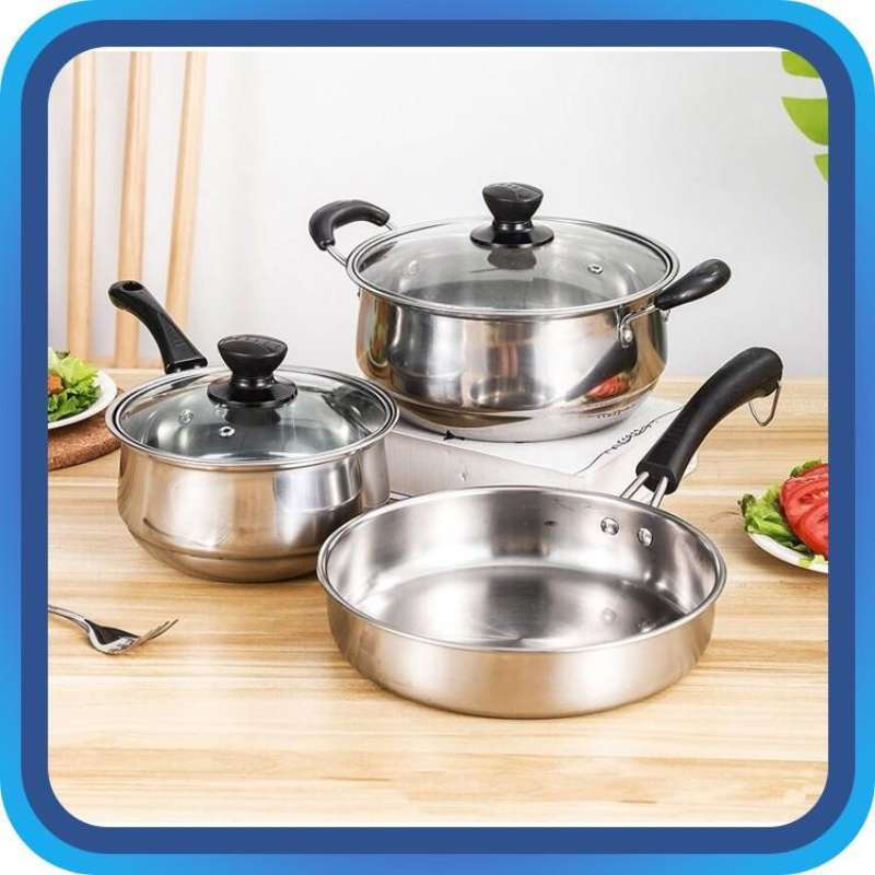 Jual Panci Set 3 in 1 / Panci Stainless Steel / Pan Set / Perlengkapan