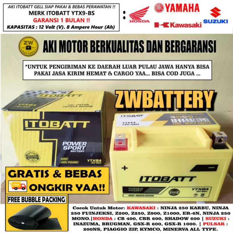 Promo Aki Motor KTM Duke 200, Benelli zaferano 250 YTX9A ITOBATT Accu