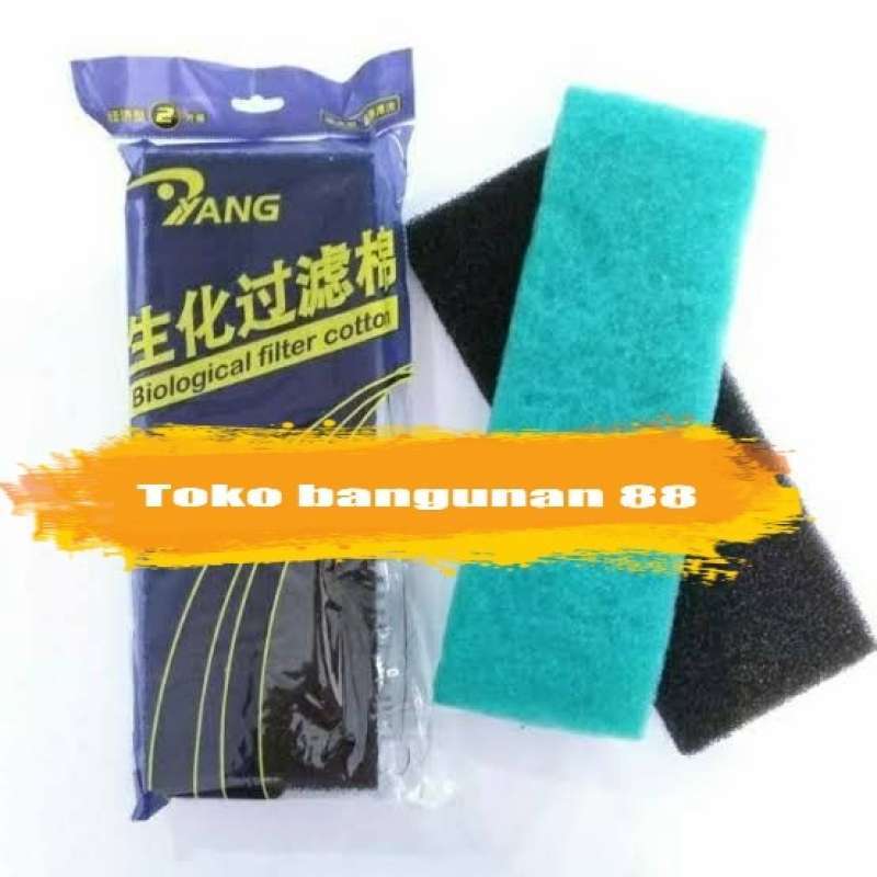 Jual KAPAS FILTER AQUARIUM MERK YANG GREEN WOOL dua lapis 30x12cm bagus