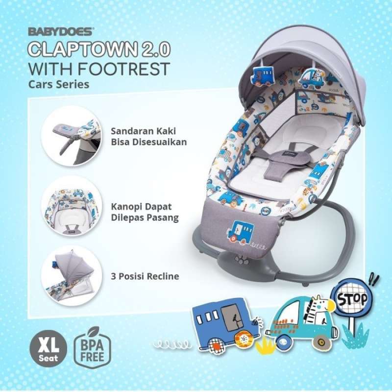Promo BabyDoes Claptown Swing Chair / Ayunan bayi Bouncer elektrik Multicolor Footrest Cars