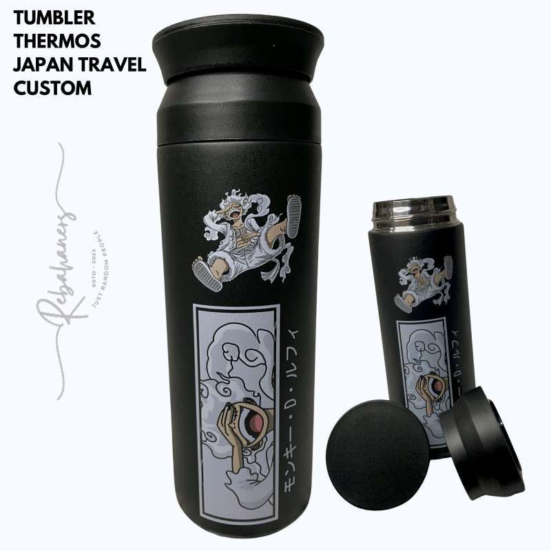 Jual Tumbler Thermos Stainless Japan Hook Hitam Custom Luffy Gear 5