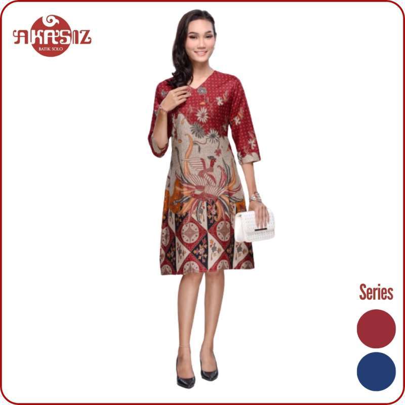Jual Dress Batik Wanita Katun V neck Lengan 3 4 Amira Merah Biru Di Seller Akasiz Batik Kedung Lumbu Kota Surakarta solo Blibli
