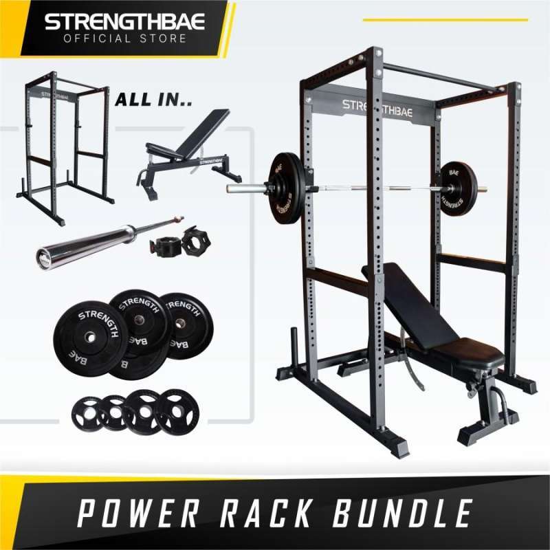 Jual Power Rack Bundle Strengthbae Cage Barbell Plat Beban Bench Home ...