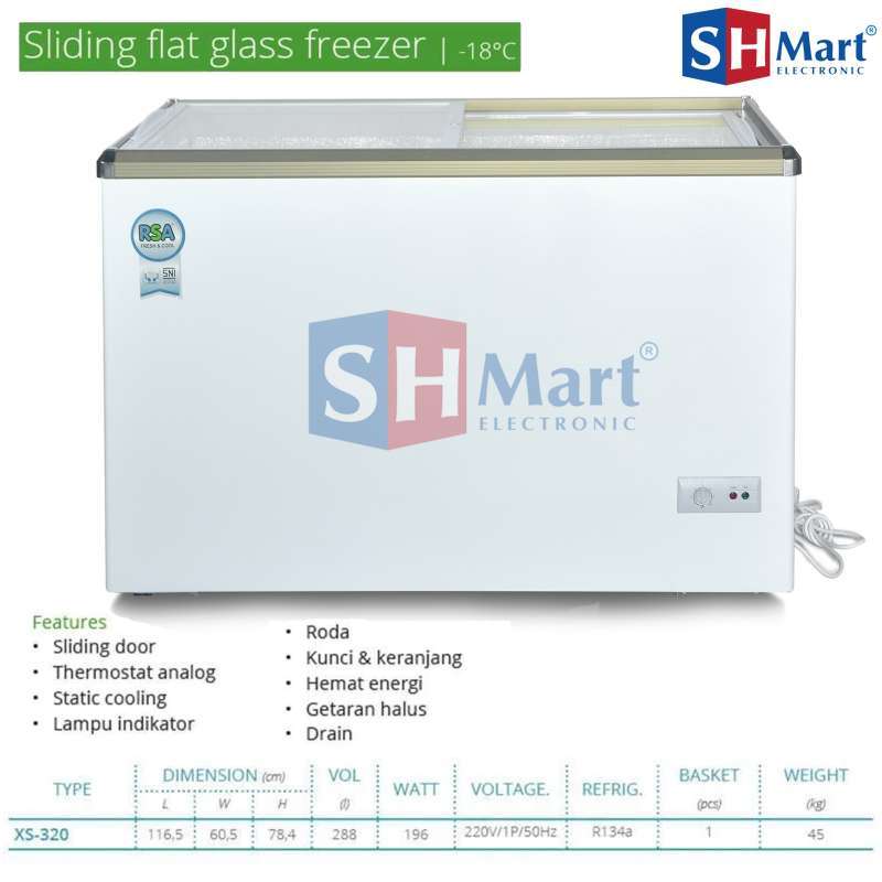 Jual Chest Freezer Rsa Sliding Kaca Freezer Box 100 Liter Xs-110 / 171 ...