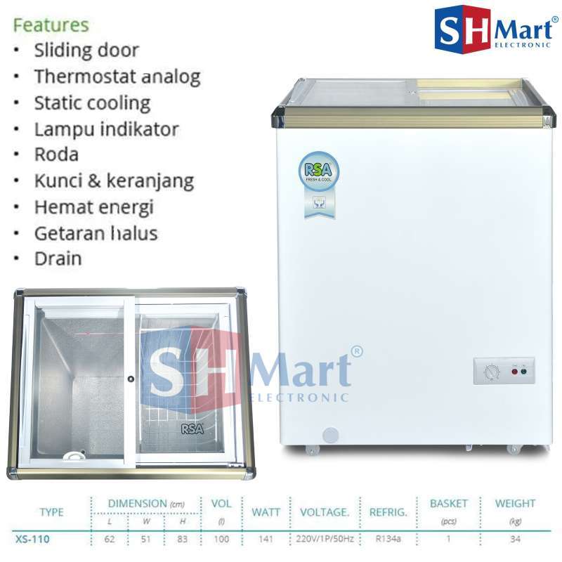 Jual Chest Freezer Rsa Sliding Kaca Freezer Box 100 Liter Xs-110 / 171 ...
