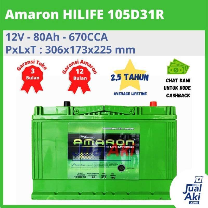 Promo Aki Mobil Amaron Hilife 105d31r 12v 80ah N70z + Pemasangan