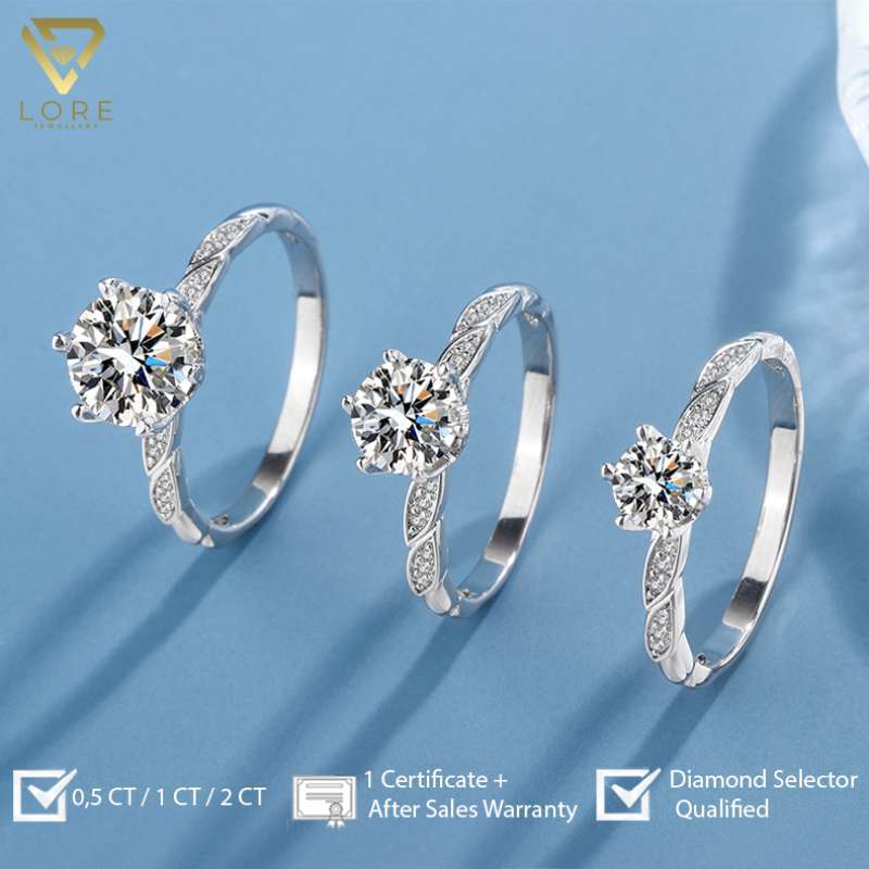 Lore Jewellery Cincin Moissanite Lapis Emas 18K Clementine Classic Silver Moissanite Ring 0.5 1.0 2.0 Carat GRA Certificated and Sales Warranty
