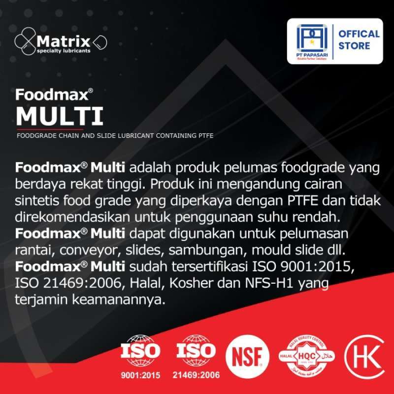 Promo Matrix Foodmax Multi Food Lubricant With Ptfe For Chain 400ml ...