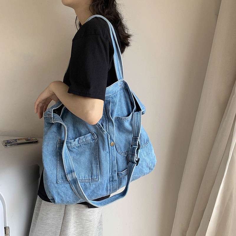 KOREAN JEANS COMPARTABLE BAG Tas Korea Besar Totebag Serbaguna Big Tote Bag Jeans Tas Laptop Import