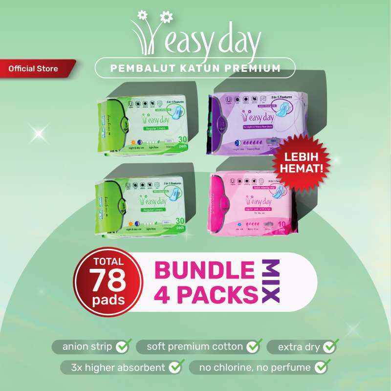 Promo 4 Pack Bundle Easyday Pembalut Wanita | 2 Panty + 1 Day + 1 Xtra ...