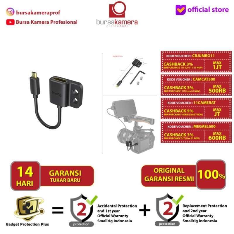 SmallRig Ultra Slim 4K 2.0 HDMI Adapter Cable – D To A, 1/4-20 Screws, For Sony, 3021