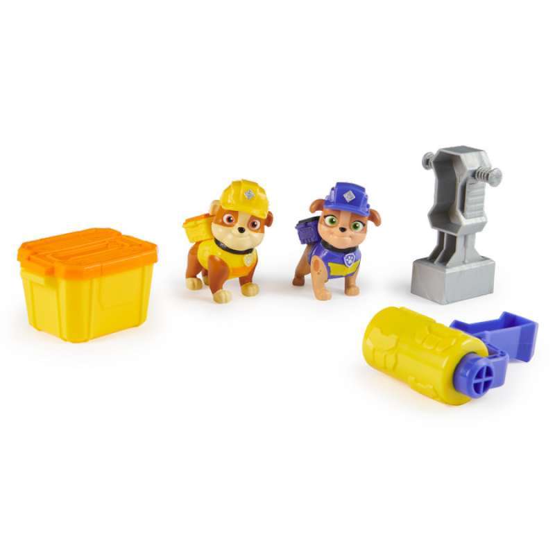Rubble & Crew, Juego de figuras de acción de Rubble and Mix, con 3 oz de arena cinética Build-It y 2 juguetes de construcción de mano, juguetes para niños a partir