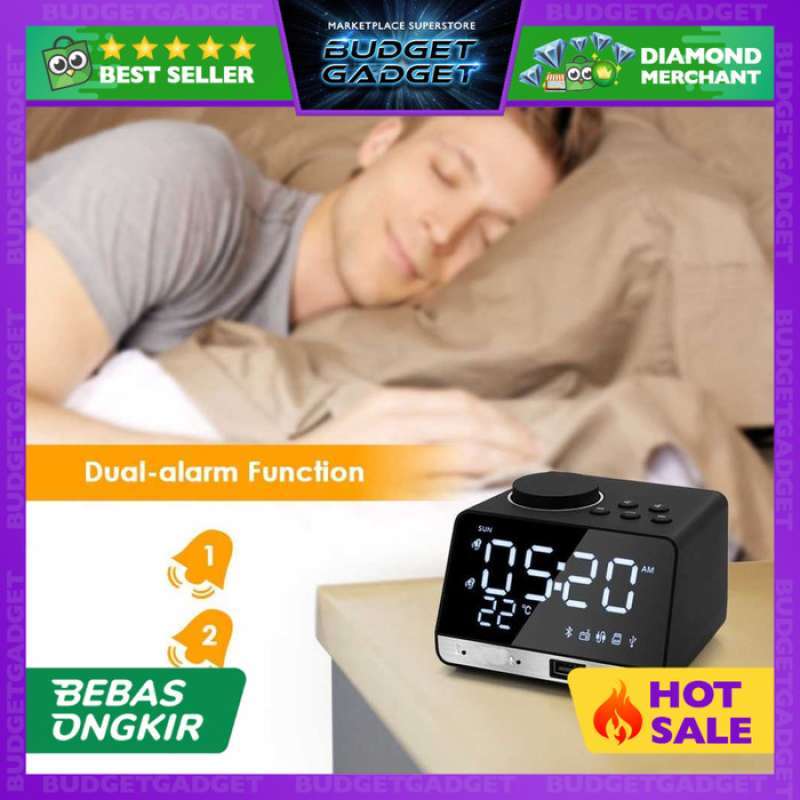 Promo Jam Meja Bluetooth Speaker Alarm Clock Fm Radio Dual Usb Charge
