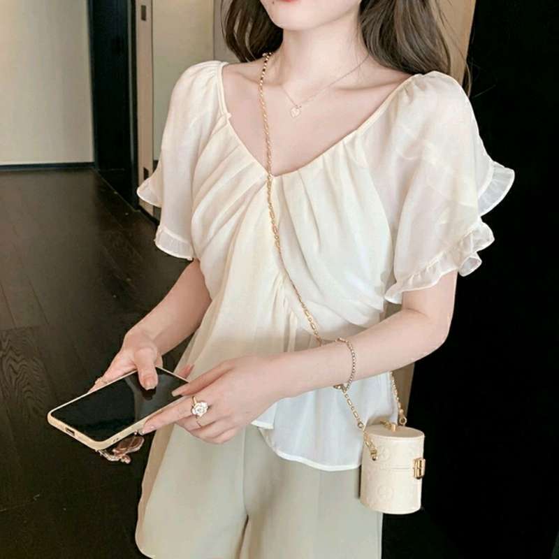 Baju Blouse Premium Griselda Ruffle Top Wanita Model Asymmetric Ruffle