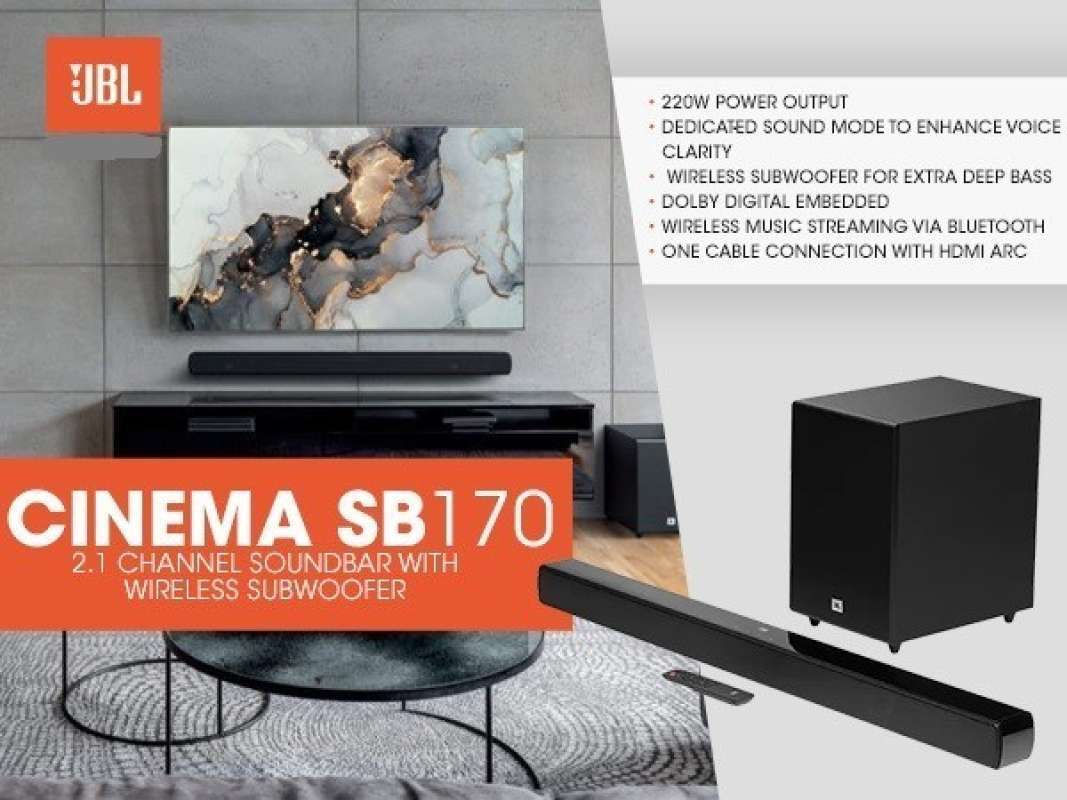 Jbl Cinema Sb160 Barra De Sonido 2.1 Subwoofer 220w Color Negro