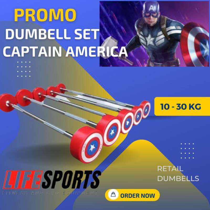 Jual Promo Dumbell Set Captain America 100kg Import Dumbel Set-gym