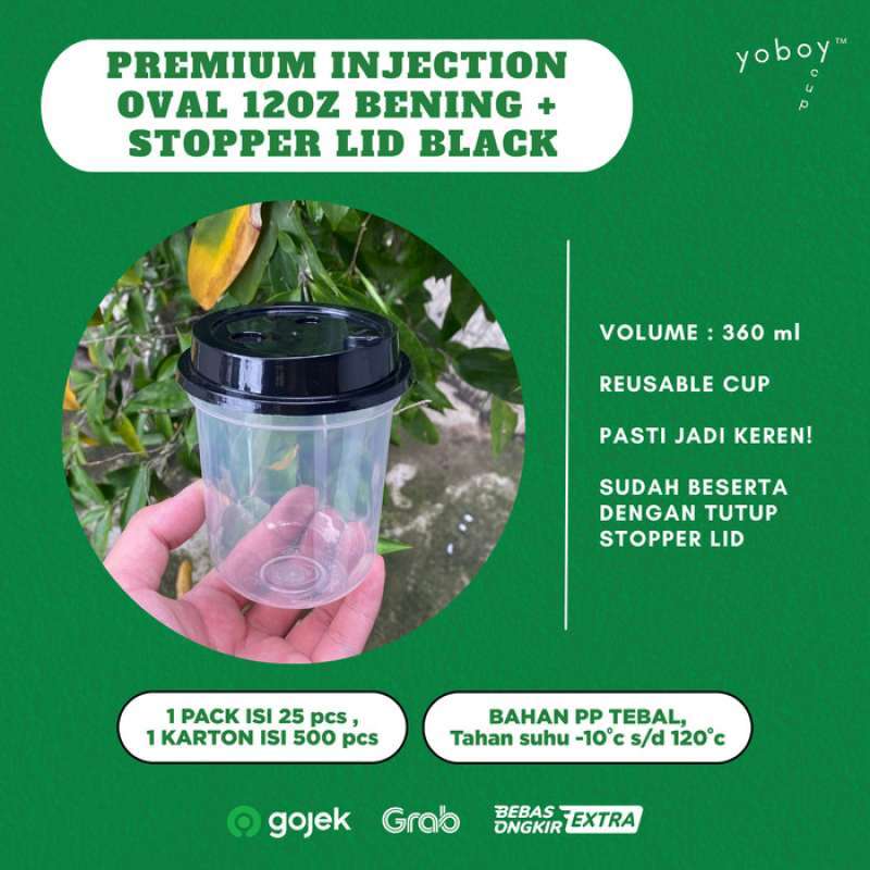 Jual Cup Premium Injection 12oz Oval Bening + Tutup Stopper Isi 1pack ...