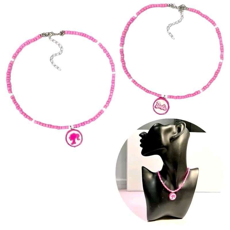 Willa Barbie Beads Necklace Pink White Kalung Manik Karakter Liontin Clay  Barbie Handmade Fashion