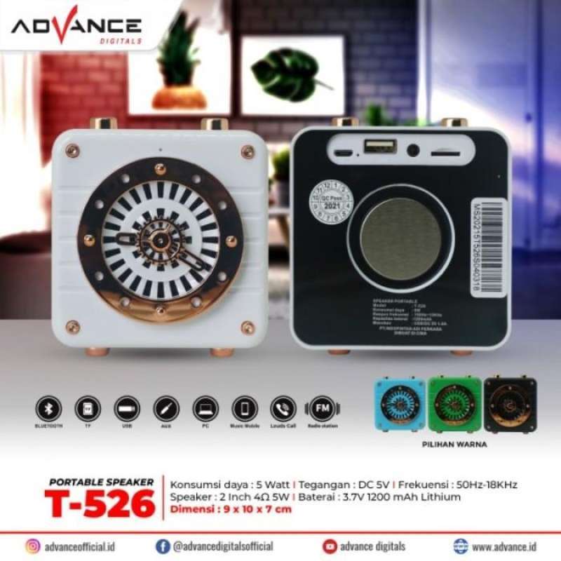 Advance T-526 Mini Bluetooth Speaker with Full Bass and White Light Flashlight, Portable for Travel, 9x10x7 cm Size. Ideal for Laptop Use