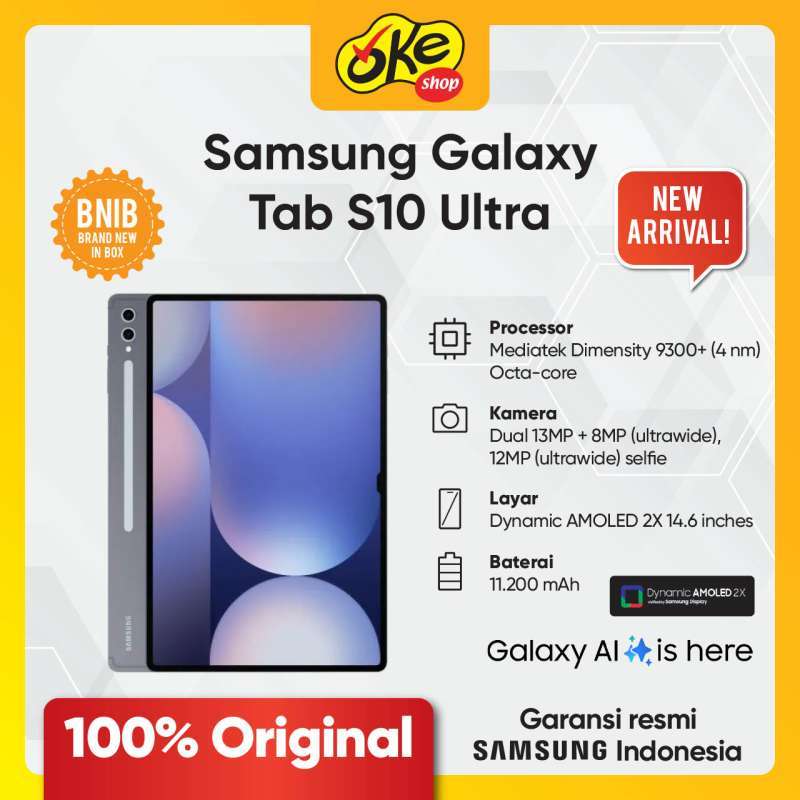 Samsung Galaxy Tab S10 Ultra WiFi dengan Layar 14,6 Besar untuk Multitasking, Prosesor Dimensity 9300+, 12GB RAM, 256GB ROM, dan WiFi 7 Ideal bagi Kreatif