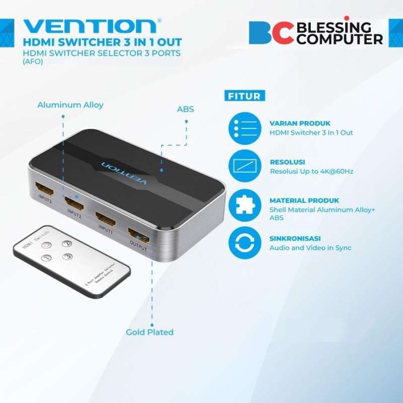 HDMI Switcher in out 4K HDR HDMI VENTION AFOH0 Switch Selector Ports