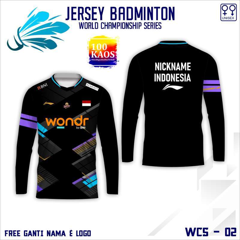 100KAOS Jersey Dri Fit Olahraga Badminton Bulutangkis V-Neck Lengan  Panjang, Lengan Pendek, Setelan 02