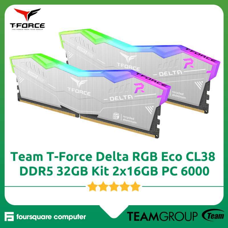 Team T-Force Delta RGB Eco DDR5 32GB Kit 2x16GB PC 6000 Mhz CL38 Silver Ram  Komputer FF2D532G6000HC38GDC01