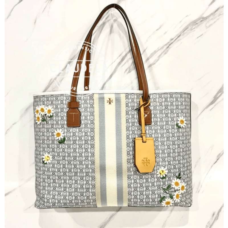 Jual Tory Burch Gemini Link Canvas Large Tote In New Ivory With