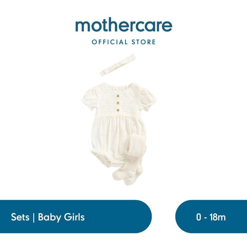 Mothercare Romper, Headband and Tights Set Set Baju Bayi Perempuan (Krem) - Main Image
