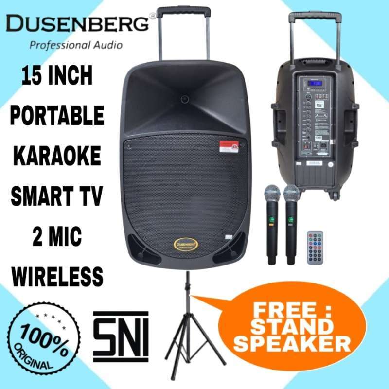 SPEAKER PORTABLE KARAOKE 15 INCH DUSENBERG 15A MIC WIRELESS  STAND SPEAKER