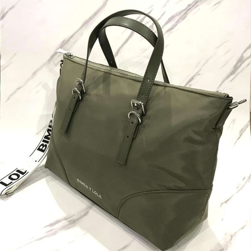 Jual Bimba Y Lola Nylon Shopper Large In Khaki White Logo Strap Di