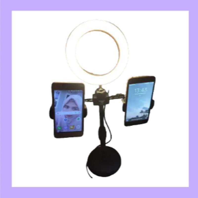 Pegangan HP Stand Tempat HP Ring Light Tripod Holder Stand Handphone  Ganda Live Streaming Tripod Ring Light Ringlight Led