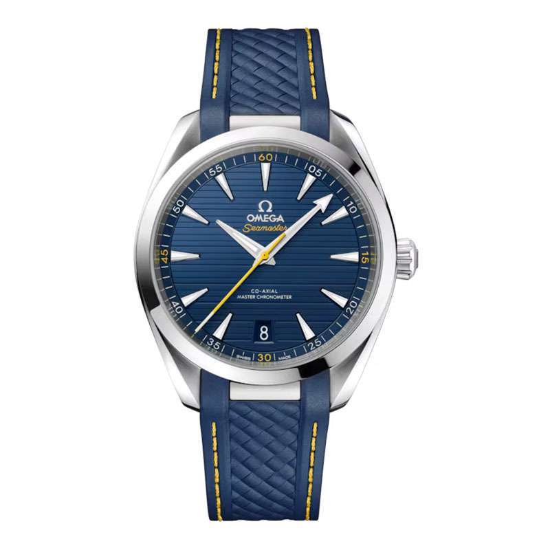 Omega Watch Co Axial Master Chronometer Jam Tangan Pria Omega Seamaster Aqua Terra Co-Axial  Master Chronometer Blue Rubber Strap