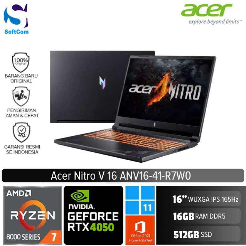 Acer Nitro V 16 ANV16 41 R7W0 Laptop Gaming [R7 8845HS/16GB/512GB/RTX4050  6GB/16